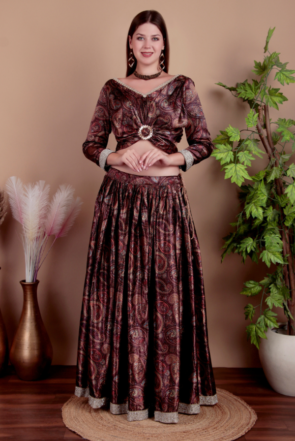 Fashmita Apparels,  Maroon Satin Lehenga Choli Set