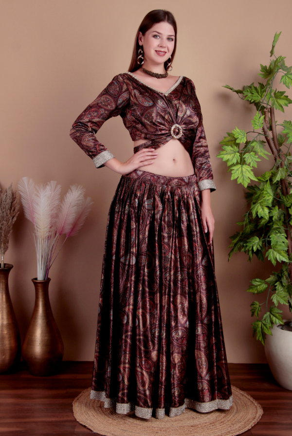Fashmita Apparels,  Maroon Satin Lehenga Choli Set - Image 4