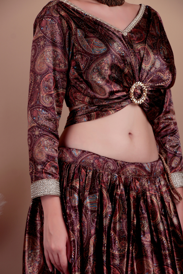 Fashmita Apparels,  Maroon Satin Lehenga Choli Set - Image 5