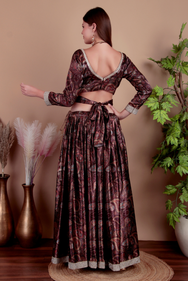 Fashmita Apparels,  Maroon Satin Lehenga Choli Set - Image 7