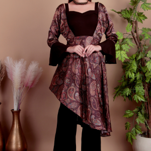 Women’s Indo-Western Asymmetric Kurti Set with Flared Sleeves and Printed Pattern – Stylish Ethnic Fusion Wear