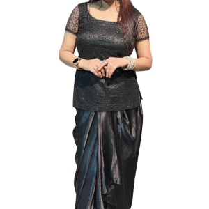 Black Sequined Top with Dhoti Pants