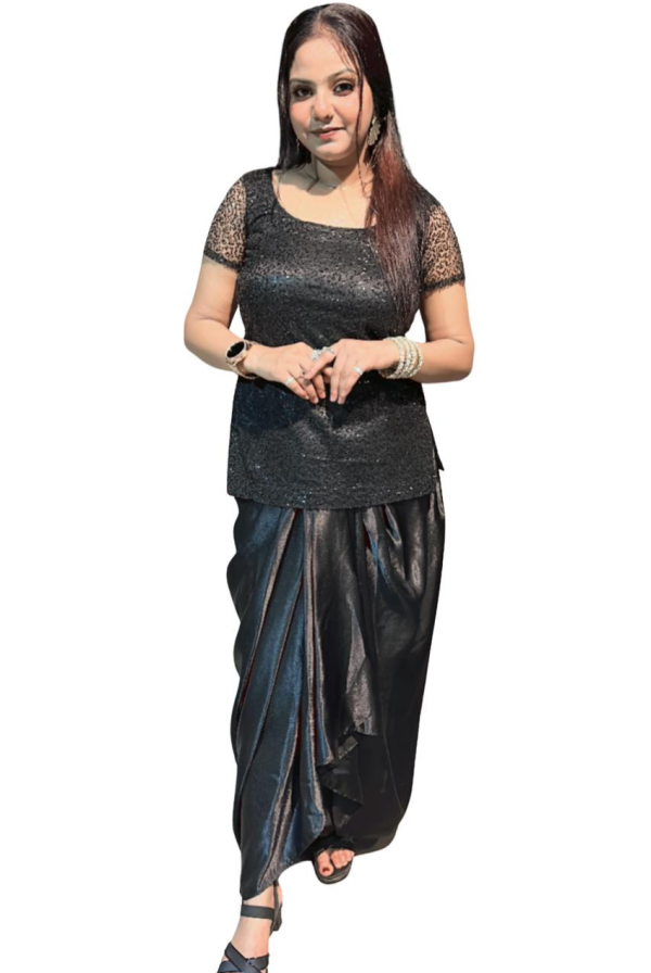 Black Sequined Top with Dhoti Pants