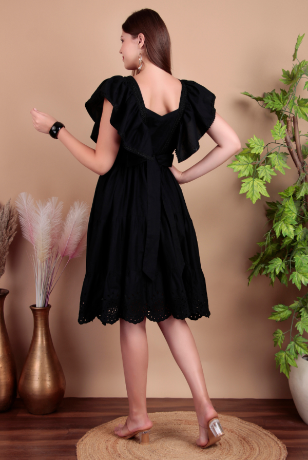 Fashmita Apparels,Cotton Midi Dress, Black, Ruffle Sleeves, Belted Waist - Image 7