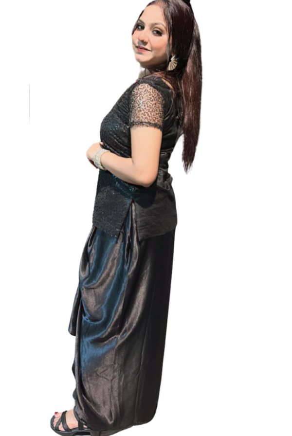Black Sequined Top with Dhoti Pants - Image 4