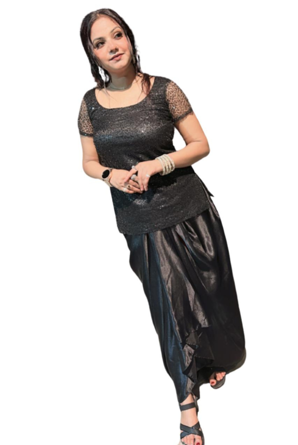 Black Sequined Top with Dhoti Pants - Image 2