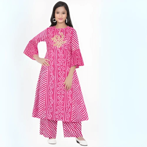 Girls Pink Bandhani Ladies Printed Palazzo Suit