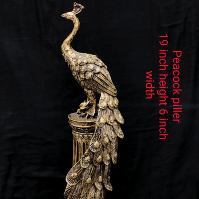 Golden Peacock Pillar Statue