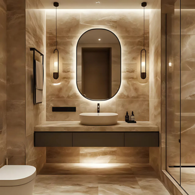 Large Format Marble Look Porcelain Bathroom Tiles Design
