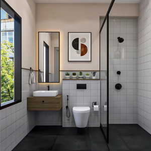 White and Black Ceramic Matte Grid Bathroom Tiles Design