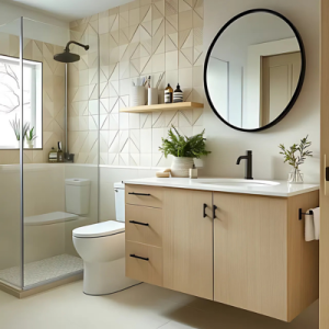 Modern Off-White Ceramic Tile Design with Geometric Pattern for Kitchen