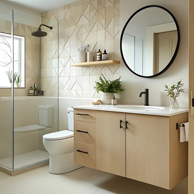 Modern Off-White Ceramic Tile Design with Geometric Pattern for Kitchen