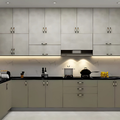Contemporary Parallel Kitchen Design with Blossom Magnolia Cabinets