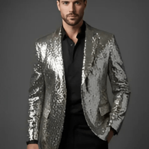 Silver Sequin Blazer for Men