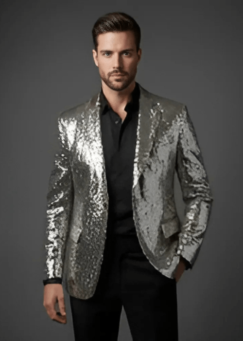 Silver Sequin Blazer for Men