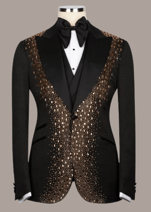Black Designer Golden Stone Blazer